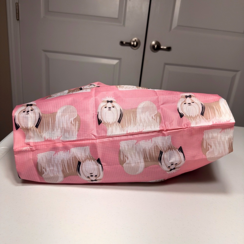 EasyEarth Shih Tzu Reusable Shopping Bag Pink Dog Print EcoSilk Tote Large - Picture 5 of 12